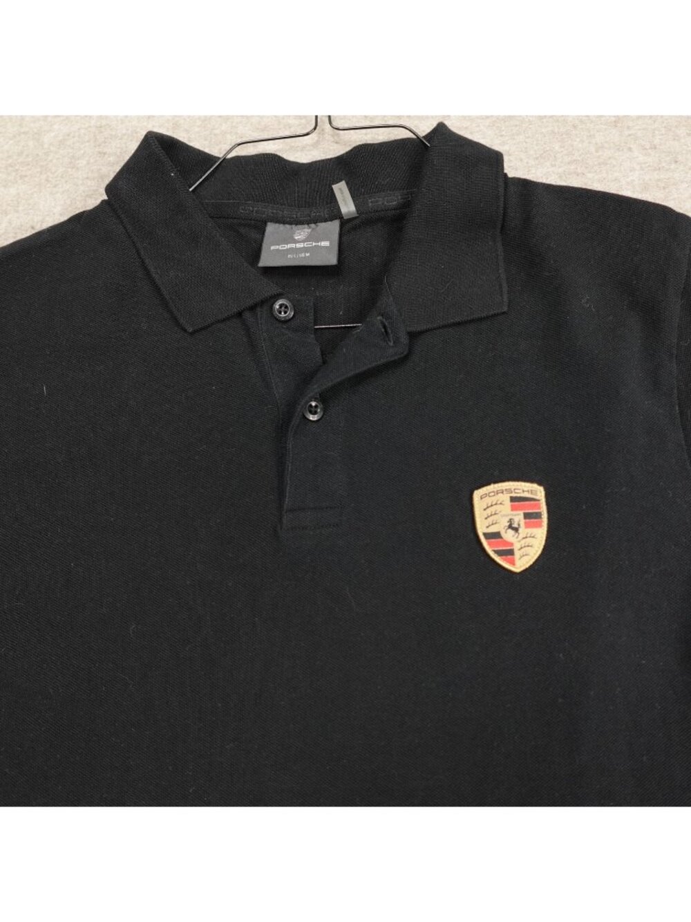 Porsche Mens Polo Shirt Medium Black Solid Embroidered Official Herren